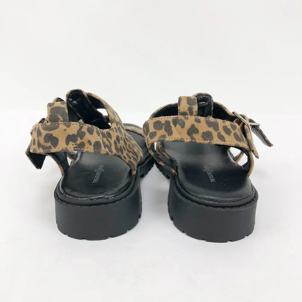 Treasure & Bond Girls Parker Gabrielle Sandals 1 Tan Black Animal Print NWOT